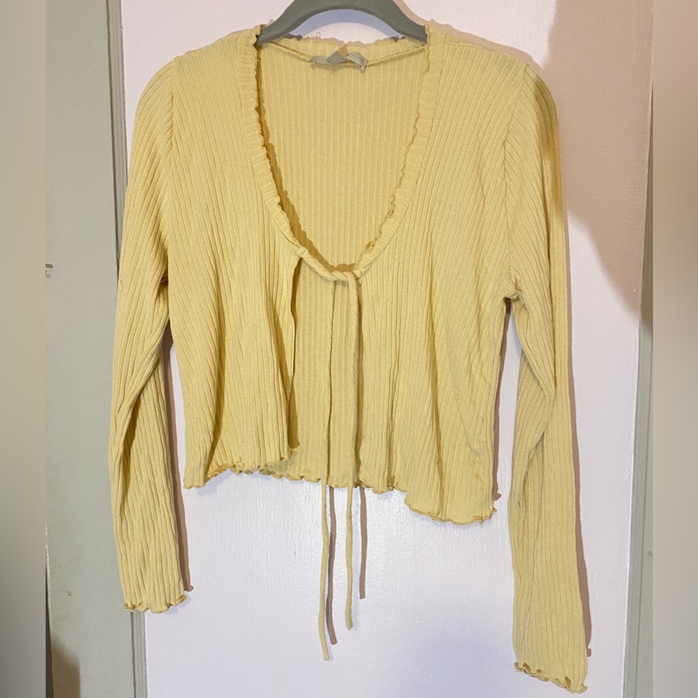 mustard yellow crop cardigan